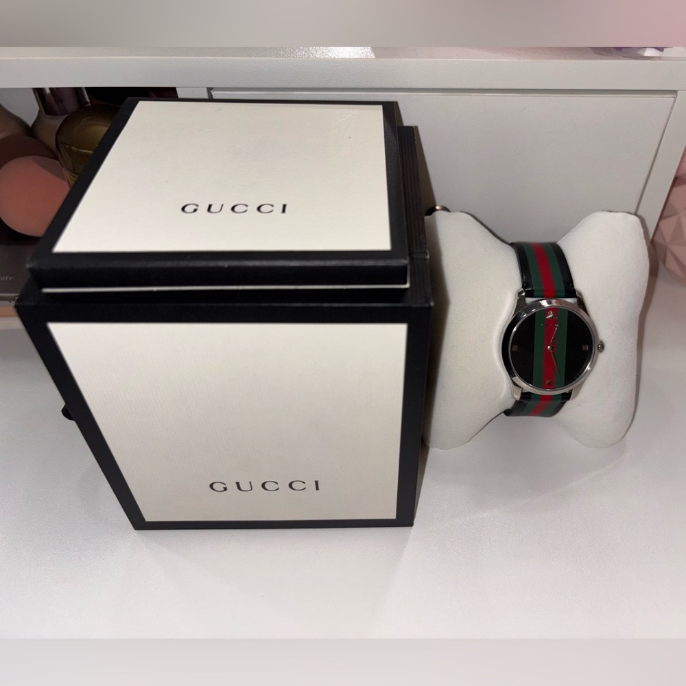 Men's Gucci G-Timeless Black, Green and Red Striped Nylon Watch